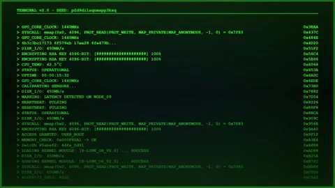 Old computer terminal. Vintage green computer terminal screen with scrolling Stock Footage 342205629