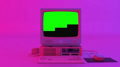 Old Computer Turn ON And OFF With Modern Background Vintage PC 4k Stock Footage 213875816