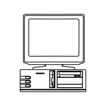 Old computer vector technology illustration pc outline and retro line icon de Stock Illustration