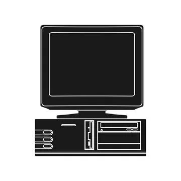 Old computer vector technology illustration pc solid black and retro icon des Illustrazione stock