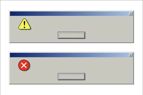Old computer window with blank error message set. Retro pc interface with Illustrazione stock
