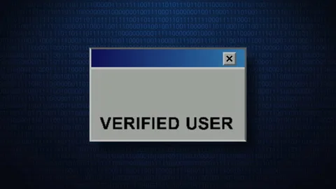 Old Computer Window with verified user message. Stockbeeldmateriaal 178356568