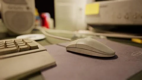 Old computers from the 80s in an abandoned computing center Stock Illustration