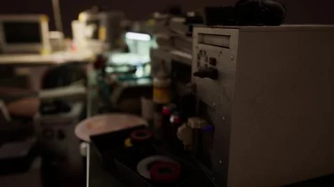 Old computers from the 80s in an abandoned computing center 스톡 일러스트