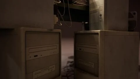 Old computers from the 80s in an abandoned computing center 스톡 일러스트