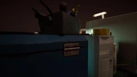 Old computers from the 80s in an abandoned computing center 스톡 일러스트