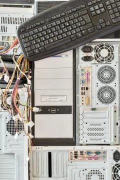 Old computers and computer accessories for electronic recycling Stock Photos