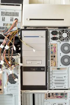 Old computers and computer accessories for electronic recycling Stock Photos