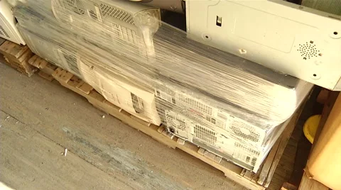 Old computers at city waste disposal center Stock Footage 52996173