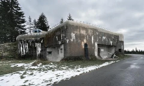 Old concrete infantry blockhouse Na Holem in Bartosovice, Czech Republic, on a Stock Photos