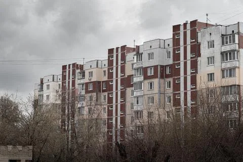 Old concrete panel multi-storey residential buildings Stock Photos