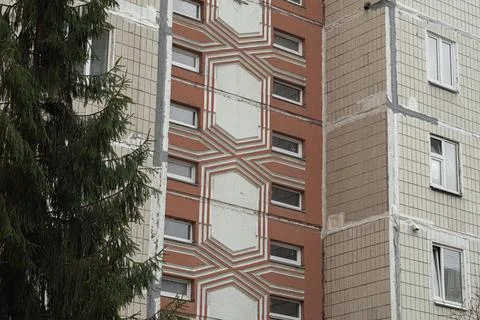 Old concrete panel multi-storey residential building Stock Photos