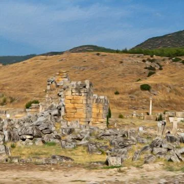 Old construction column    and the roman temple history pamukkale     in asia Stock-Fotos