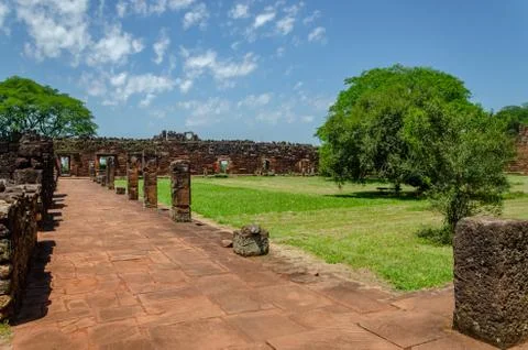 Old constructions full of doors and a corridor on the front in San Ignacio ru Stock Photos