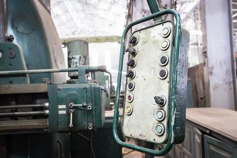 Old control panel of machine tool Stock Photos