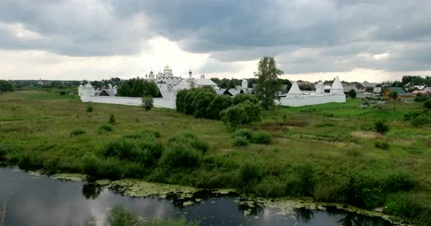 Old convent. Heaven opened wide. monastery courtyard from the height Stock Footage 66564946