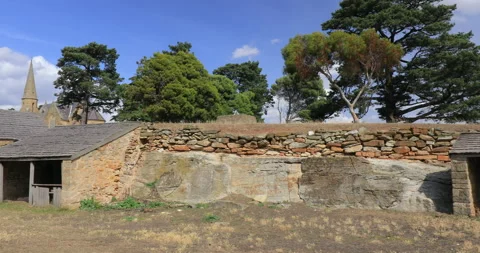 The old convict built stables in the historic town of Ross, Tasmania, Australia Stock Footage 160638949