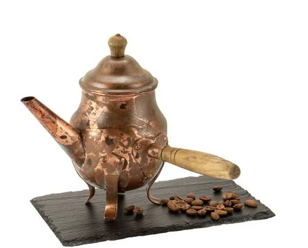 Old copper coffee pot isolate on white background Foto stock