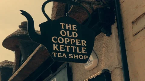 The Old Copper Kettle Tea Shop signage Stock Footage 161875908
