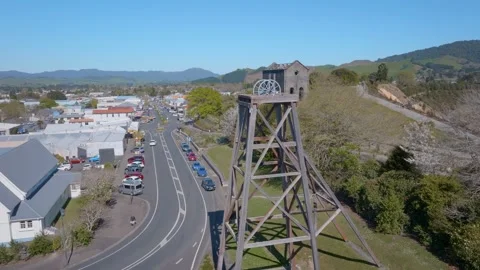 Old cornish Pumphouse and mining poppet in waihi, New Zealand 動画素材 252312482