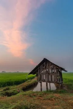 Old cottage in field Stock Photos