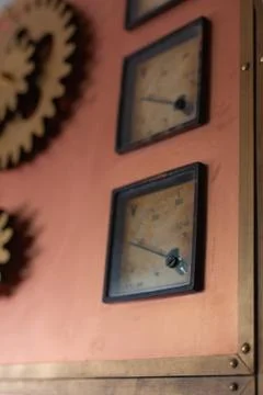 Old counter on the copper control panel Foto stock