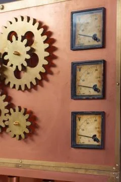 Old counter on the copper control panel Stock Photos