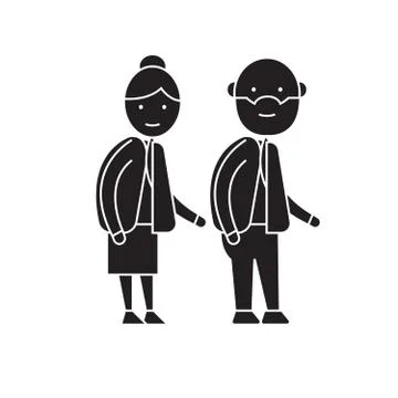 Old couple black vector concept icon. Old couple flat illustration, sign Ilustração Stock