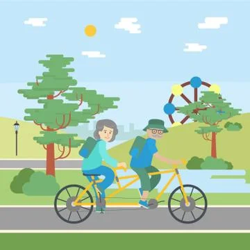 Old couple cycling. Stock Illustration