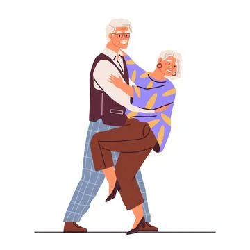 Old couple dance. Vector illustration. Man and woman hold hands and demonstrate イラスト素材