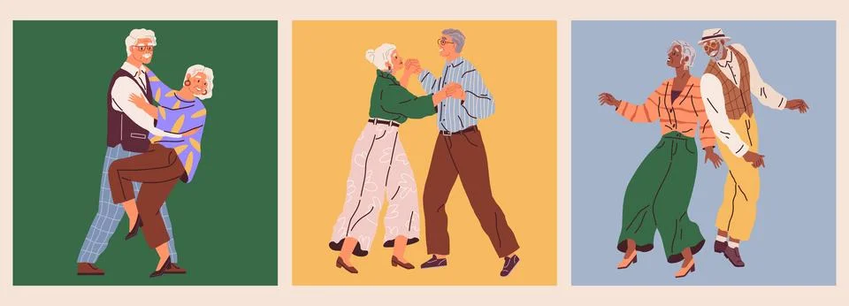 Old couple dance. Vector illustration. Holding hands while dancing. Old イラスト素材