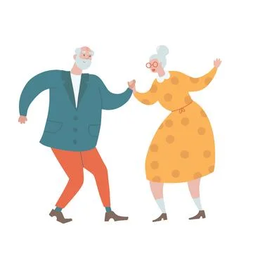 Old couple dancing funny dancing. Dance class for elderly. Isolated hand drawn Ilustração Stock