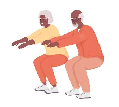 Old couple doing squats semi flat color vector characters Stock Illustration