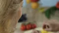 Old couple flirting, both look young and well-groomed because eat healthy food HD Footage