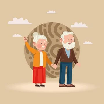 Old couple holding hands イラスト素材