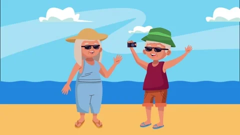 Old couple lovers on the beach activity characters Stock Footage 142171913