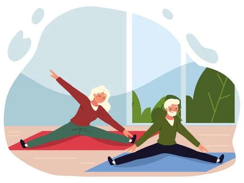Old couple making stretching Ilustração Stock