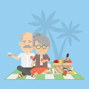 Old couple on picnic. Stock Illustration