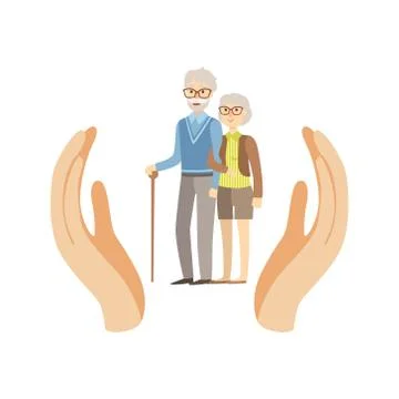 Old Couple Protected By Two Palms イラスト素材