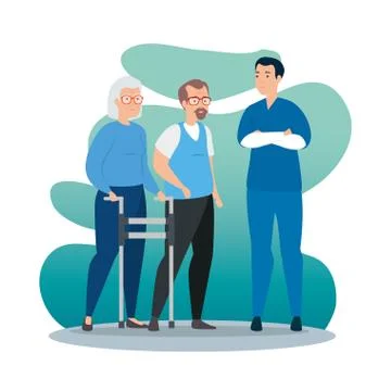 Old couple talking of paramedic イラスト素材