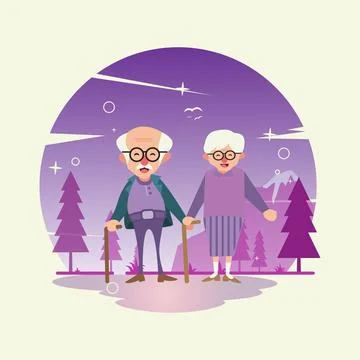Old couple in violets vector illustration Stock Illustration
