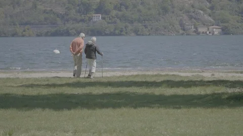 Old couple walk togheter Stock Footage