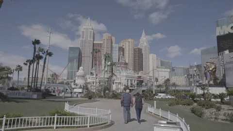 Old Couple Walking Alone on Empty Las Vegas Strip during Corona Virus Stock Footage 126566417