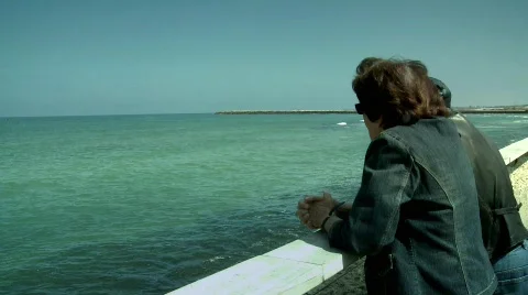 Old couple watching the ocean 2 Stock Footage 463386
