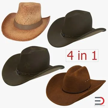 Old Cowboy Hats Collection 3D Model