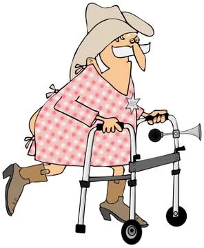 Old cowboy using a walker Stock Illustration