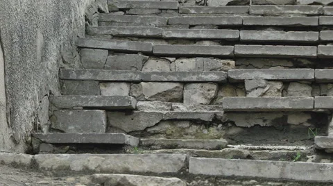 Old cracked stone steps Stock Footage 62744965