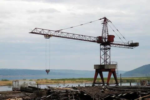 Old crane cloudy day Stock Photos