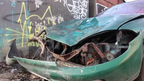 Old crashed abandoned car Stock Footage 123204907