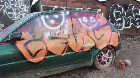 Old crashed abandoned car Stock Footage 123204949